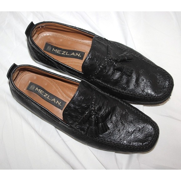 MEZLAN Ostrich Tassel Loafers Men\'s 8.5 M Black Dress Shoes Made in Spain Rare main image 7